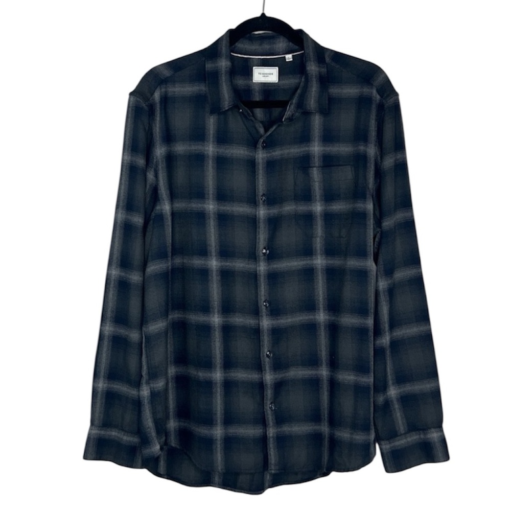7Diamonds Luxe Soft Broken Halos gray and black Plaid button up Shirt size Large